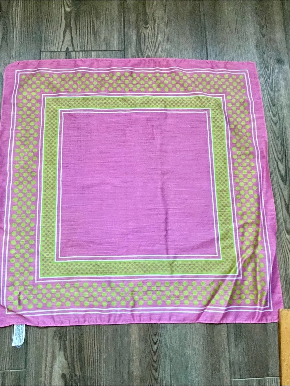 Pink and Green Polka Dot scarf 21/21 inches